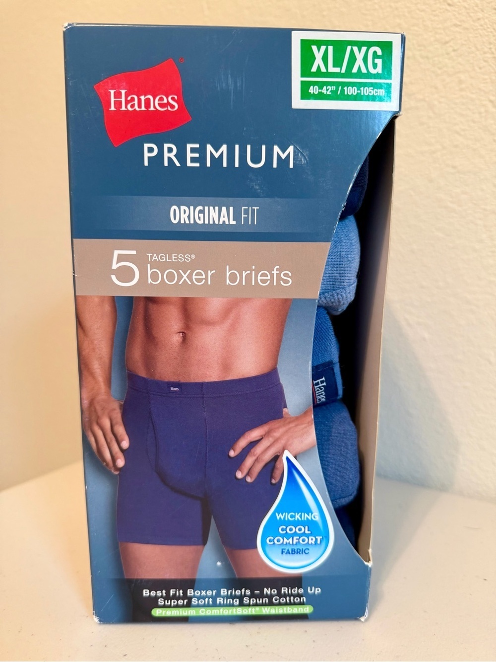 Hanes Premium Original Fit Men's Blue Boxer Briefs - Pack of 5